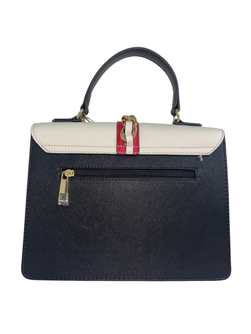 Aldo Tricolor Chain-Accent Top Handle Satchel in White, Red & Black - Picture 3 of 7